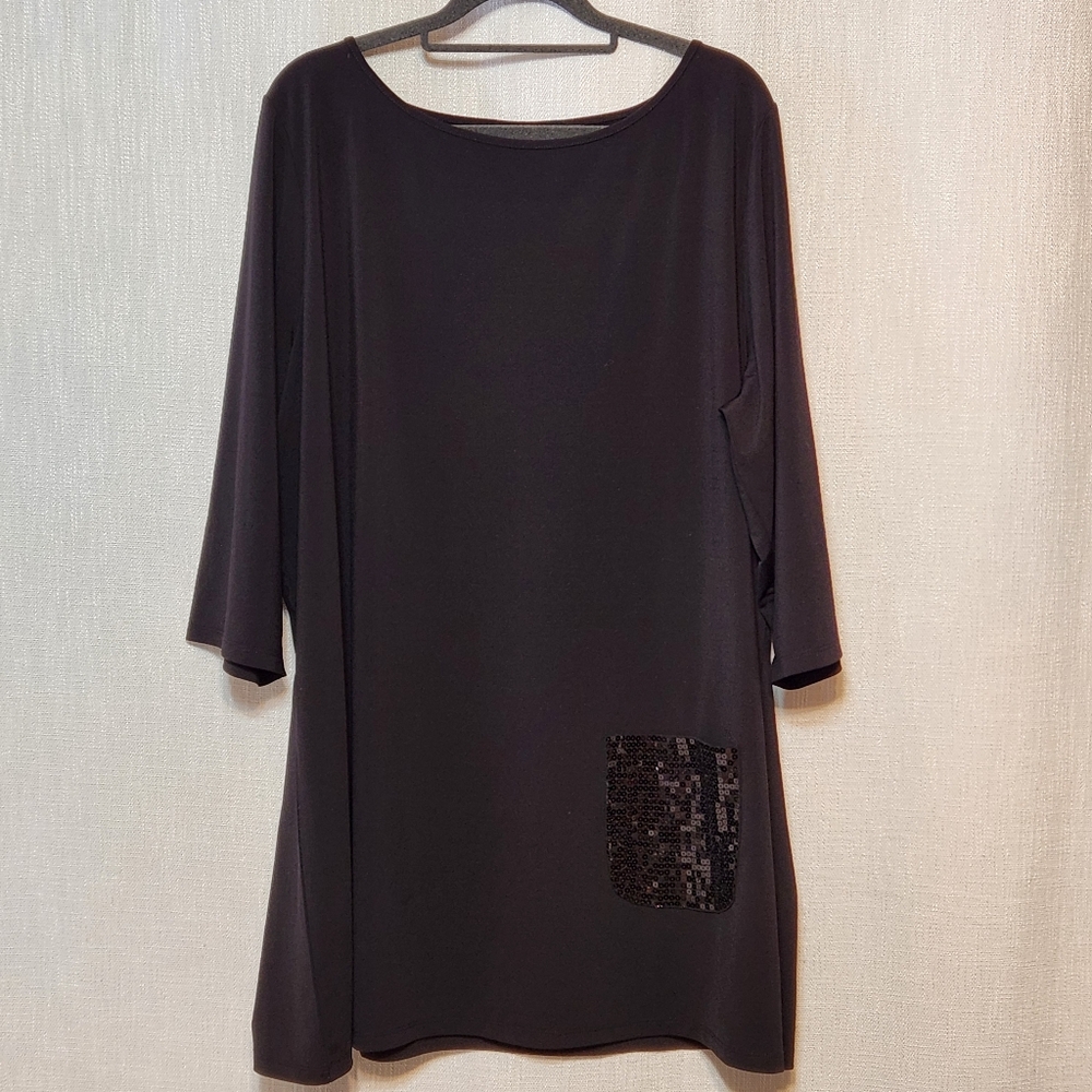 Joan Rivers Shirt 1X Black Sequin Pocket Blouse